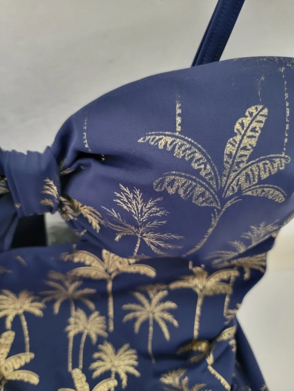 Boden  Navy Blue Gold Foil Palm Tree One Piece Swimsuit Halter Keyhole Sz 10